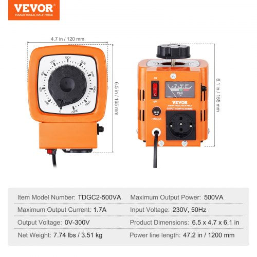 VEVOR 500VA Variabler Spannungstransformator 1,7A 0-300V AC Spannungsregler CE