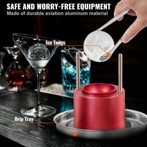 VEVOR Eiswürfelbereiter Eiswürfelformen Satz 60 mm, Eiswürfelform Eiskugelform mit Eiszange &amp; Tropfschale, Alu Rote Strapazierfähige Eiswürfelformen Eiswürfelbehälter Whisky Americano, Saft &amp; Milch