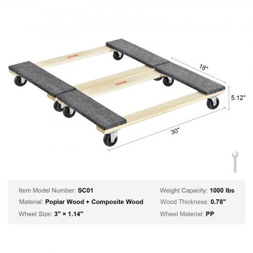 VEVOR Möbelwagen, Möbelwagen, 4 Räder, tragbare bewegliche Rollen, robust, ineinandergreifend, klein, flach, für schwere Möbel, 2 Stück, 40,6 x 27,9 cm, 227,8 kg Kapazität, schwarz