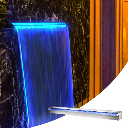 VEVOR Schwimmbad-Wasserfall-Überlaufrinne 151 x 11,5 x 8 cm Pool Fontäne mit buntem LED-Streifen Schlauchanschluss Fernbedienung korrosionsbeständig für Teich Garten im Freien