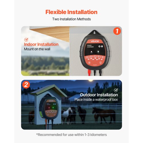 VEVOR Weidezaungerät 10kV 1J AC DC Elektrozaungerät 3km Reichweite Weidegerät
