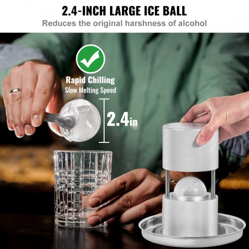 VEVOR Eiswürfelbereiter Eiswürfelformen Satz 60 mm, Eiswürfelform Eiskugelform mit Eiszange &amp; Tropfschale, Alu Strapazierfähige Eiswürfelformen Eiswürfelbehälter Whisky Americano, Saft &amp; Milch Silber