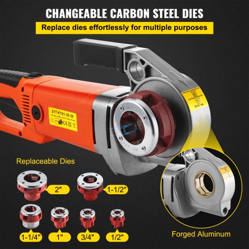 VEVOR Tragbare Gewindeschneidmaschine, Elektrischer Rohreinfädler für Rohre mit Tragetasche, 6 Matrizen 1/2", 3/4", 1", 1-1/4", 1-1/2",2", 2300 W 220 V Elektro-Gewindeschneidmaschine(EU PLUG 220V)