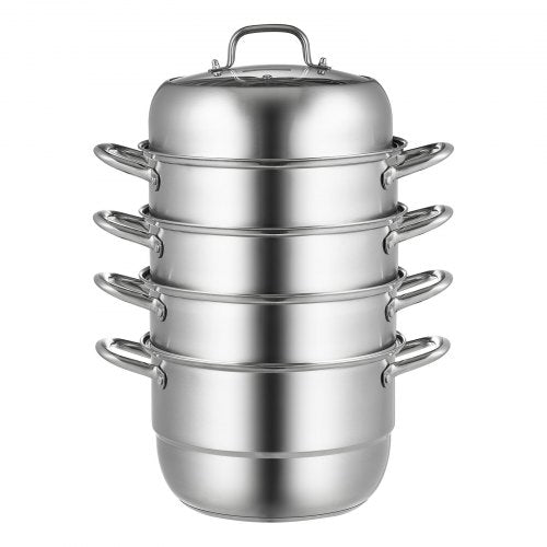VEVOR Dampfkocher Durchmesser Jeder Stufe 30 cm, Stapelbar Edelstahl Dampfkochtopf 24 cm Boden, Kochtopf Dampfgarer Höhe 16 cm, Dampfgarer Topf Jede Stufe Höhe 8,5 cm, Dampfgarer-Topf-Set 5 Schicht