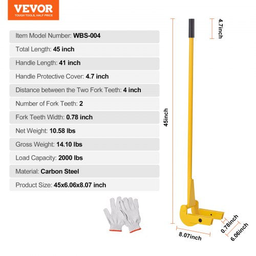 VEVOR Palettenbrecher 114,3cm Lattenheber 907kg Tragfähigkeit Brechstangen Q235 Kohlenstoffstahl Abbruch-&amp; Hebelstange inkl.Handschuhe Pallet Buster Universalkonstruktion