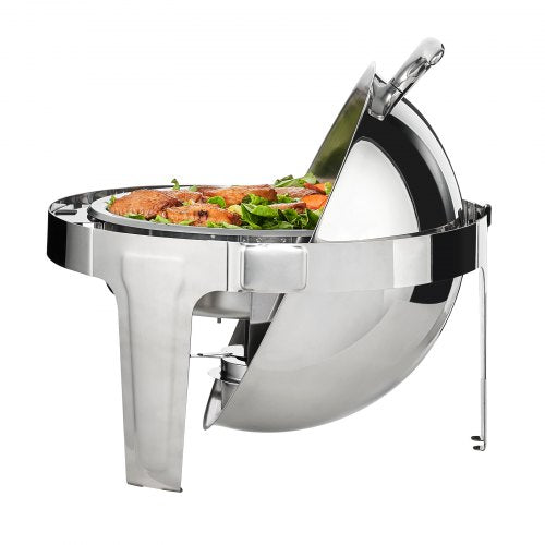 VEVOR 2-teiliger Speisenwärmer Wärmebehälter Chafing-Dish-Set Rolldeckel 5,5 L x 2, Rund Edelstahl Wärmebehälter Buffet Set inkl. Kraftstoffhalter &amp; Esszange, für Restaurants, Buffets, Schulen usw.