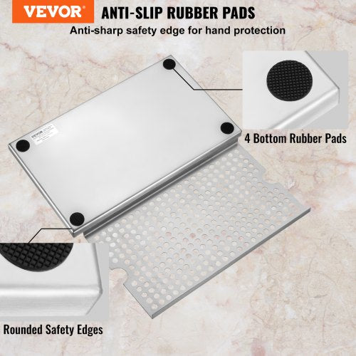 VEVOR 304  Edelstahl-Tropfschale, Bierabtropfschale mit 4 Rutschfesten Gummipads &amp; Abnehmbarer Abdeckung, 300 x 180 x 25 mm Bar-Tropfschale Geeignet für Restaurants, Bars, Küchen, Café usw.