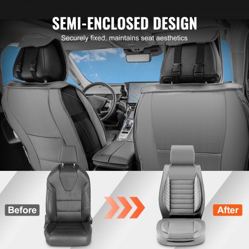 VEVOR Sitzbezüge, Universal-Autositzbezüge für Vordersitze, 2-teiliger Kunstleder-Sitzbezug, halbgeschlossenes Design, abnehmbare Kopfstütze und Airbag-kompatibel, Autos, SUVs und Lkws, Grau