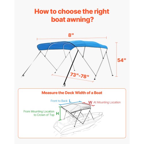 VEVOR Bimini Top Bootsverdeck Bootdach Sonnenverdeck Blau 4 Bögen 185-198cm