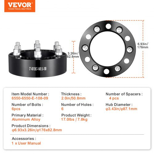 VEVOR 2 Zoll 6 x 5,5 Zoll Spurverbreiterungen Radadapter 6 Lug Geschmiedete