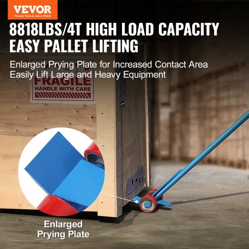 VEVOR Hebelstangen mit Rollen 152,4cm Palettenbrecher 4 Tonnen Tragfähigkeit Brechstangen Q235 Kohlenstoffstahl Abbruch-&amp; Hebelstange Lattenheber inkl.Handschuhe