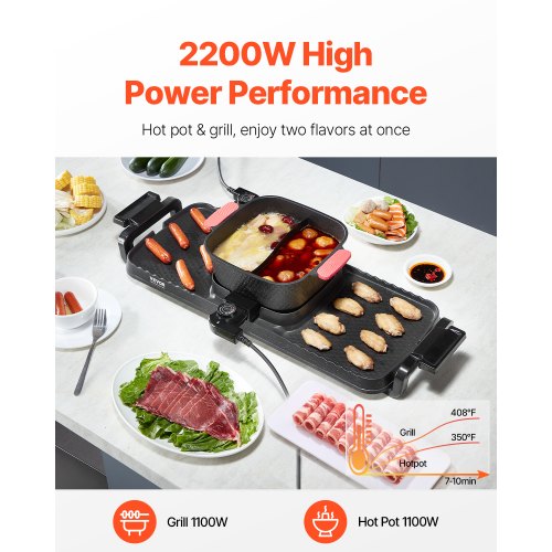 VEVOR Hot Pot mit Grill 2300 W 2 in 1 Elektrischer Rauchfreier Grill mit Abnehmbarem Topf