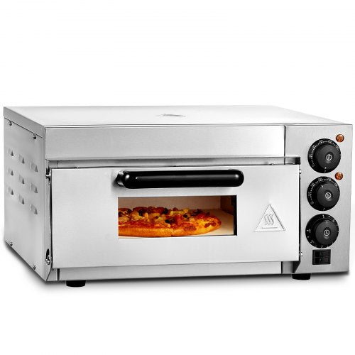 VEVOR Kommerzieller Pizzaofen Backofen 356mm Edelstahl Elektrisch 3 Drehknöpfe