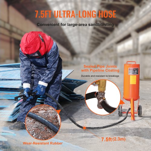 VEVOR Mobiles Sandstrahlgerät 37 L Sandstrahlanlage 2,3 m Arbeitsschlauch Sandstrahler 60–110 PSI Arbeitsdruck ideal zum Entfernen von Rost, Farbe, Flecken und das Polieren großer Flächen