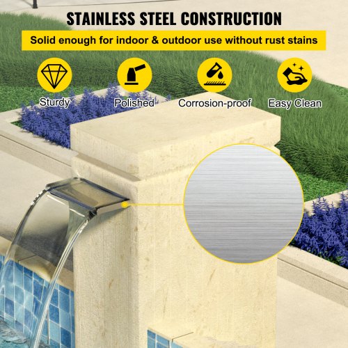 VEVOR Wasserfall Schwalldusche Pool aus Edelstahl Wasserfall Fontäne 30 x 26 x 8 cm Schwallbrause 37 mm Wassereinlass Schwalldusche