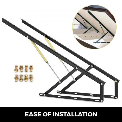 VEVOR Bett Lift Springaufbeschlag Bett aus Stahl, Bettbeschlag 120 cm Lang, Schwarz Hydraulische Bett Lift up Scharnier 60 kg Ladekapazität für Schlafsofas oder Betten mit einer Größe von 1,5 x 1,8 m