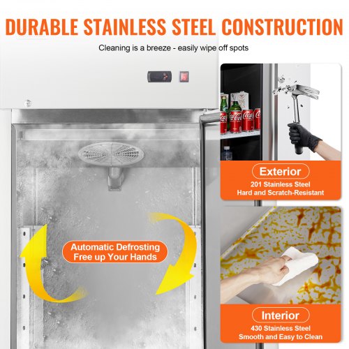 VEVOR Gewerbekühlschrank 570 L, Kühlschrank mit Einzeltür, Edelstahl-Kühlschrank mit automatischer Abtauung, 3 Ablagen, Temperaturregelung von -2 ~ + 8 °C und 4 Rädern
