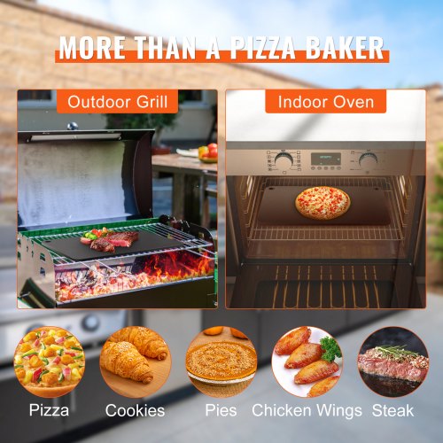 VEVOR Pizzastahl, 20" x 14" x 3/8" Pizzastahlplatte für den Ofen, vorgewürzter Pizza-Backstein aus Kohlenstoffstahl mit 20-fach höherer Leitfähigkeit, robuste, rostfreie Pizzapfanne für Außengrill, In