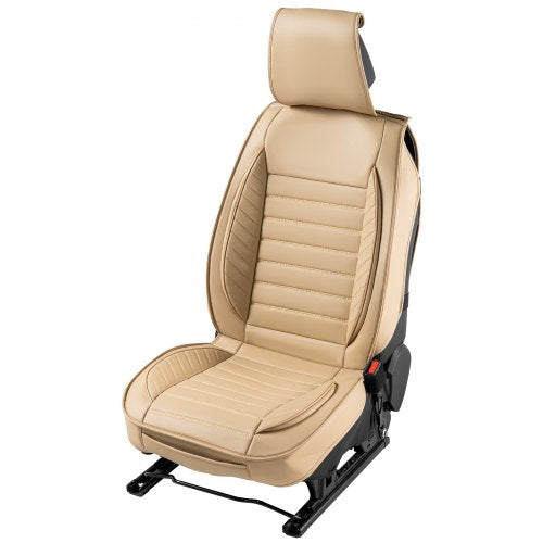 VEVOR Sitzbezüge, Universal Autositzbezüge Vordersitze, 2 Stk. Kunstleder Sitzbezug, Halbgeschlossenes Design, abnehmbare Kopfstütze und Airbag kompatibel, für die meisten Autos SUVs und Trucks Beige