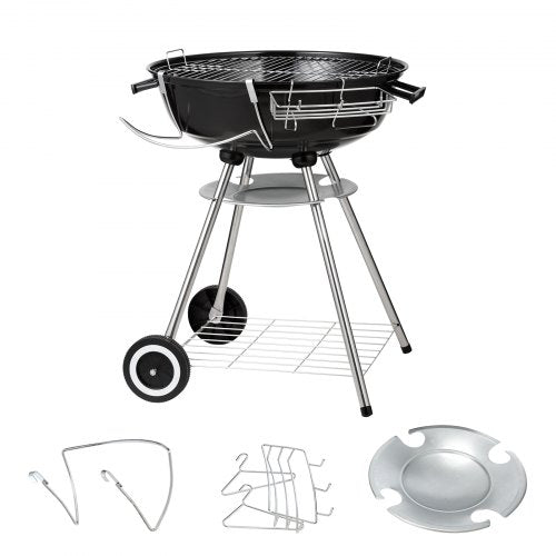 VEVOR Wasserkocher Holzkohlegrill Kugelgrill 56 cm tragbar Grill Kugelgrill mit Deckel Leckeres BBQ Picknickgrill mit großer Grillfläche Holzkohle
