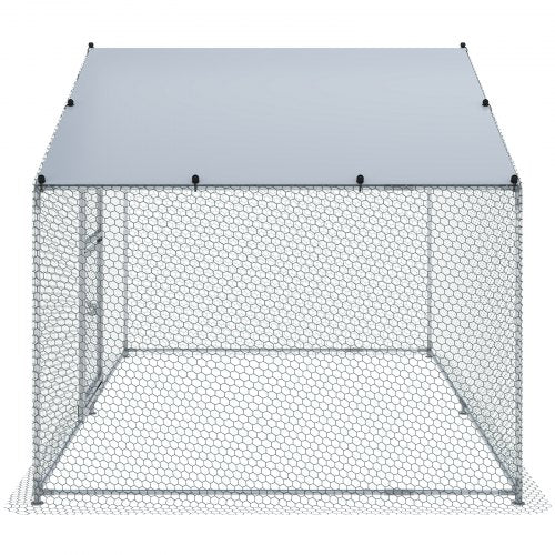VEVOR Hühnerstall, 2 x 3 x 2 m Hühnerhaus Freilaufgehege mit Sonnenschutzdach PE-Plane, Stahl Kleintierstall Hühnerhaus Dach Geflügelstall Hühnerkäfig für Hühner, Enten, Gänse, Kaninchenn usw.