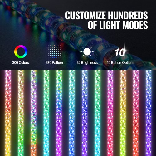 VEVOR 1 Stück 3 Fuß Peitschenlicht mit Federsockel, LED-Peitschenlicht mit App &amp; Fernbedienung, Wasserdichte 360°-Spiral-RGB-Peitsche mit Lauflicht &amp; 2 Flaggen, für UTVs, ATVs, Motorräder, RZR