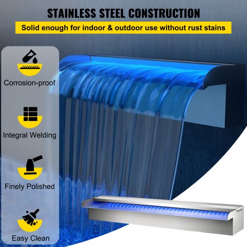 VEVOR Schwalldusche Wasserfall Poolfontäne Led 23,6  x 4,5 x 3,1  Poolbrunnen 1,3 Wasserfontäne 0,87 Dekoration Gartenteich