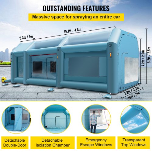 VEVOR Aufblasbare Sprühkabine Zelt 6x3x2,5m Aufblasbare Lackierkabine Zelt 210D Oxford-Gewebe PVC Autozelt mit 2 abnehmbaren Türen Gebläse inkl. Ideal für Autolackierung und Reparatur von Motorrädern