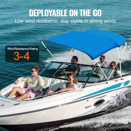 VEVOR 3-Bogen-Bimini-Top-Bootsabdeckung, 1550-1670 mm Einbaubreite 900D-Polyester-Überdachung mit Aluminiumlegierungsrahmen, Wasserdicht  &amp; Sonnenschutz, inkl. Aufbewahrungsbox, 2 Stützstangen Blau