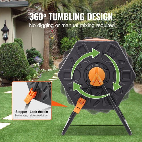 VEVOR Tumbling-Komposterbin Komposter Tumbler 140 L, Trommelkomposter Drehbar Doppelraum Tumbling Komposter 785 x 605 x 795 mm, 40 kg Belastbarer Garten Kompostbehälter inkl. Handschuhe
