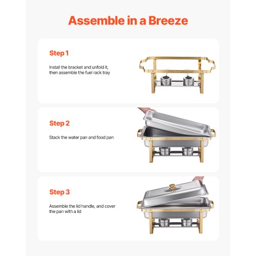 VEVOR Chafing Dish Set Speisenwärmer Edelstahl 7,5L 4 Behälter Gold Buffet