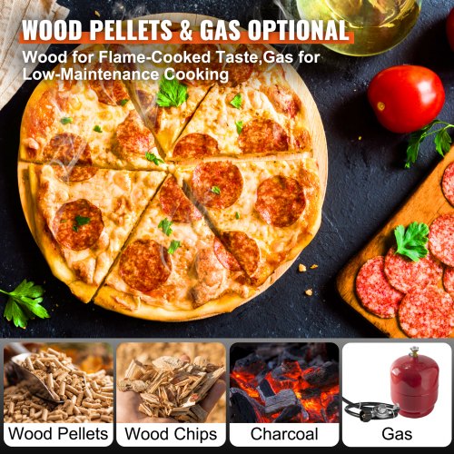 VEVOR Tragbarer Pizzaofen Outdoor 304,8 mm, Gas Holzpellets Holzkohle Pizzaofen, Edelstahl Pizzaofen, Max. 540 ℃ Holzpelletsschaufel &amp; Pizzastein &amp; Tragetasche –  Premium Pizza Holzofen für Garten