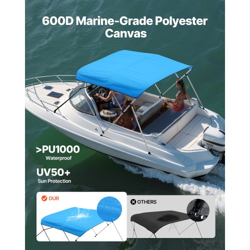 VEVOR Bimini Top Bootsverdeck Bootdach Sonnenverdeck Blau 3 Bögen 201-213cm