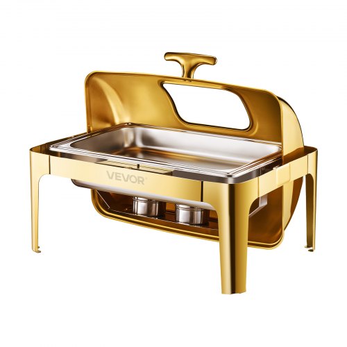 VEVOR Chafing Dish Set Speisenwärmer Edelstahl 8,5 L 1 Stk. Rolltop Gold Buffet
