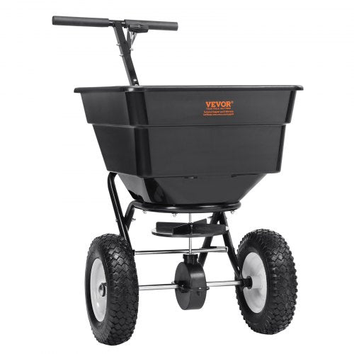 VEVOR Streuwagen 56L Saatgutstreuer 1145x545x830mm Düngerstreuer 0–3m Streubreite Schleuderstreuer 45kg Gewichtskapazität Handstreuer Streuhandwagen Q235-Rahmen Kunststoffrad Salzstreuer