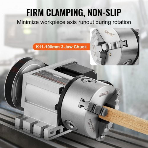 VEVOR Drehbankfutter K11–100mm Spannfutter Dreibackenfutter 4. Achse der CNC-Rotationsachse, ein Untersetzungsverhältnis von 6:1 und einen Nema23-Zweiphasen-Schrittmotor 3 Backenfutter für CNC-Fräsen