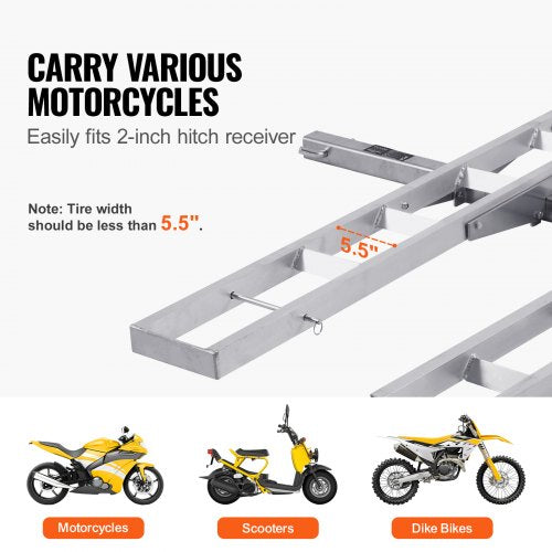 VEVOR Motorradträger, Roller, Dirt Bike, Anhängerkupplung, 600 lbs, Gepäckträger, Rampenschlepper