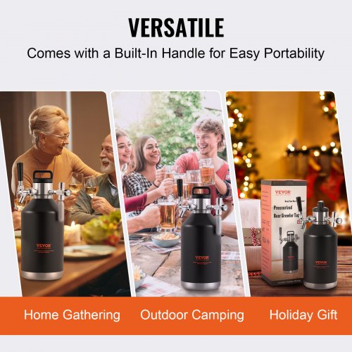 VEVOR Bierzapfanlage Mini Bierfass Bierbraugerät 4 L, Tragbares Druckfass-Set Doppellagige Edelstahlschicht Growler System Einstellbarer Hahn 27 ℃, Fassbier Hausbrauerei Frisch und Kohlensäurehaltig