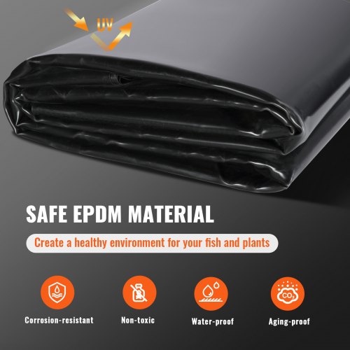 VEVOR Teichfolie, Fischfolie, 30 x 35 Fuß, 45 Mil EPDM, leicht zu schneidende Unterlage