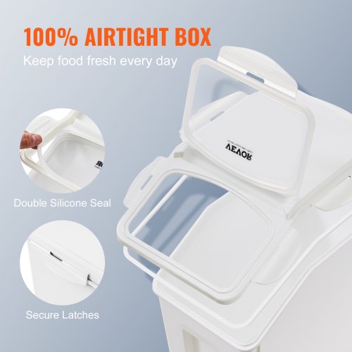VEVOR Mottensichere Vorratsdosen Aufbewahrungsbox Küche 15 L x 2, Sichtbarer Vorratsbehälter PP mit Deckel und Rollen, Luftdichter Behälter für Reis, Mehl, Zucker, Hülsenfrüchte, Nüsse, Tiernahrung