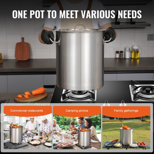 VEVOR Kochtopf 39,7 L Edelstahl, 350 x 410 mm Großvolumiger Suppentopf Komposit-Basis, als Spargeltopf Soßentopf Geeignet, Praktischer Küchentopf Große Zutaten, Induktionsherd Topf Induktionskochtopf