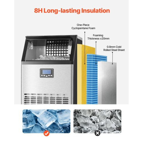 VEVOR Kommerzieller Eisbereiter Eismaschine 54,43kg/Tag LED Anzeige Restaurant