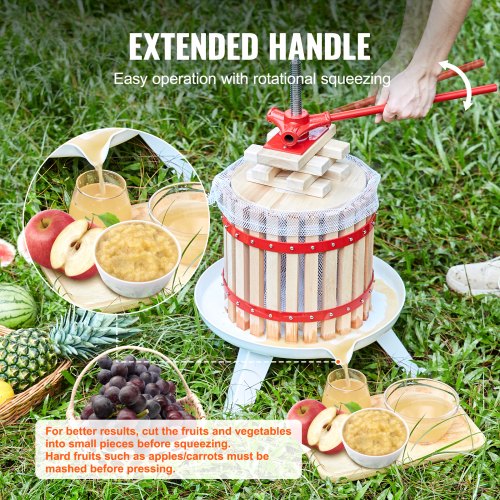 VEVOR Obstpresse Saftpresse Beerenpresse 12 L, Fruchtpresse 25 x 25 cm Zelkova-Holz Manuelle Obstpresse, Apfelpresse Weinpresse Maischepresse Saftpresse Entsafter Obstmühle mit Filtertüten