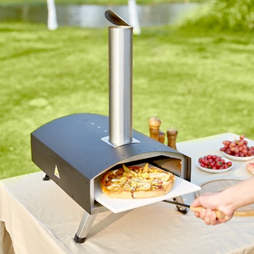 VEVOR Tragbarer Pizzaofen Pizzabackofen Outdoor 304,8 mm Gas Holzpellets Holzkohle Pizzaofen Edelstahl Pizzaofen Max 540 °C Holzpelletsschaufel &amp; Pizzastein