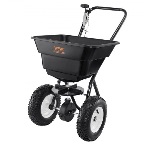 VEVOR 36,29 kg Dünger Streuwagen Saatgutstreuer mit 12-Zoll-Rädern, Stahlspießbelüfter Düngerstreuer, Gartensämaschine &amp; Salzstreuer, für Wohngebäude, Bauernhöfe, Schwieriges Gelände Schwarz