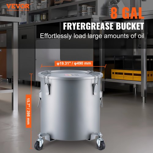 VEVOR Fritteusen-Fetteimer, 30 L Ölentsorgungsbehälter mit Rollensockel, Kohlenstoffstahl mit Rostfreier Beschichtung, Öltransportbehälter mit Deckel, Verschlussklammern