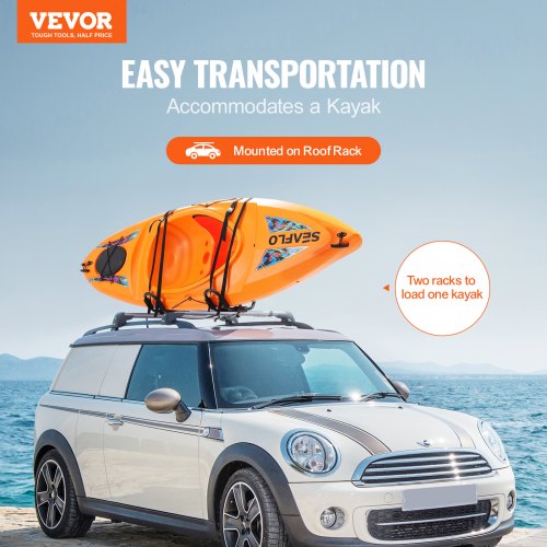 VEVOR Kajak-Dachgepäckträger, 1 Paar J-Bar, Weicher Dachgepäckträger, Zusammenklappbar, Befestigung Oben, Träger für Kajak, Surfbrett, Kanu, SUP, Skiboard, Montage an Auto, SUV, Lkw, 1 Kajak