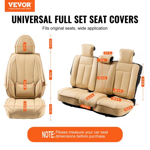 VEVOR universelle Autositzbezüge, Vorder- und Rücksitz, 13-teiliger Kunstleder-Sitzbezug, vollständig geschlossenes Design, abnehmbare Kopfstütze &amp; Airbag-kompatibel, für die meisten Lastwagen Beige