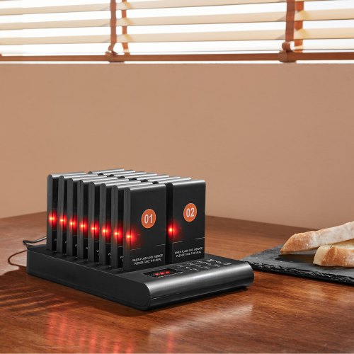 VEVOR Restaurant-Pager-System, kabelloses Warteschlangensignal mit 500 m Reichweite, Piepser zur Rufannahme von Gästen mit Vibration und Blinken, 16 Pager für Imbisswagen, Kirche