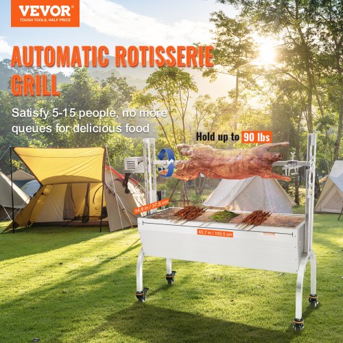 VEVOR Spanferkelgrill Lammgrill 117 cm, 41 kg Edelstahl Drehspieß 4-stufig höhenverstellbar, 50 W 2 in 1 BBQ-Rotisserie-Grill inkl. Gewürzdose &amp; Reinigungsbürste &amp; Griff Elektrogrill Beweglich